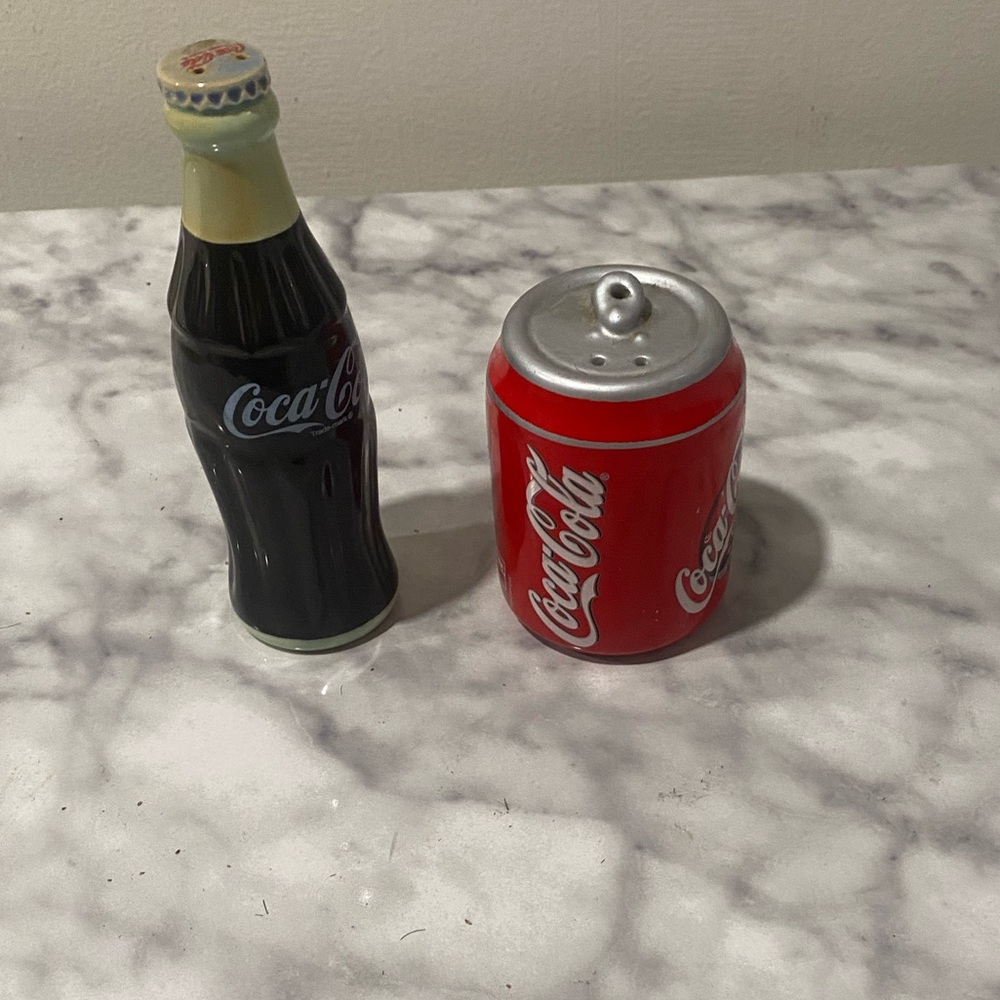 Vintage Coca Cola can and bottle salt and pepper shakers